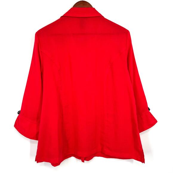 Ali Miles Womens Sz Medium Red Button Down Blouse Shirt Top Jacket Christmas - Picture 8 of 8